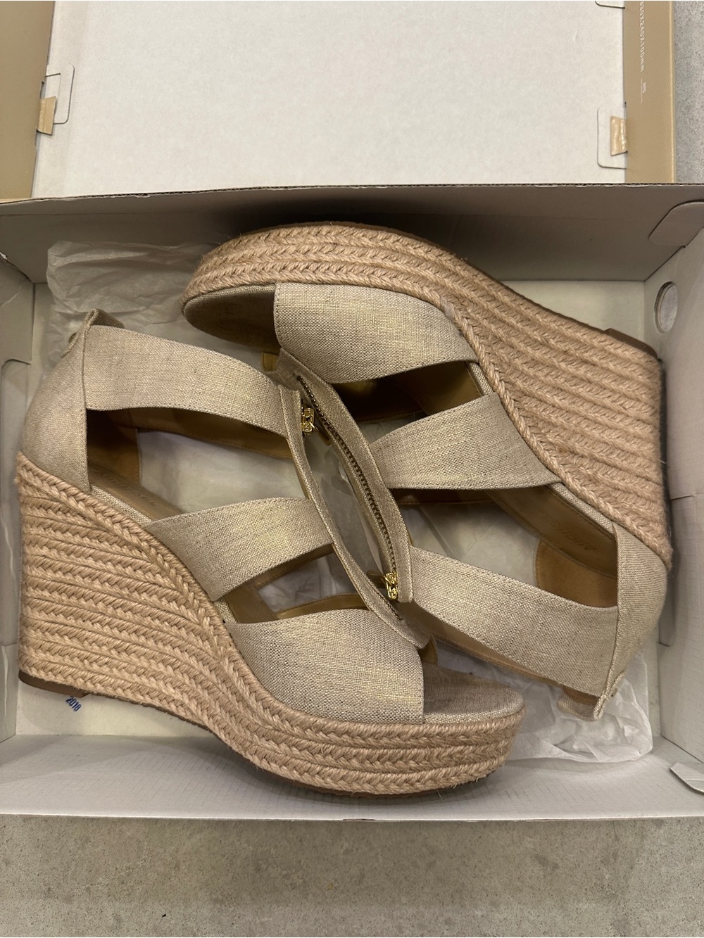 Michael Kors Neutral Espadrille Platform Wedge Sandals